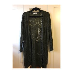 Green Crochet Duster Sweater